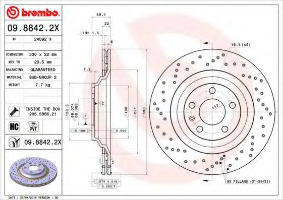 BREMBO 0988422X гальмівний диск