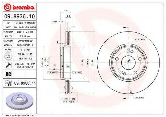 BREMBO 09893611 гальмівний диск