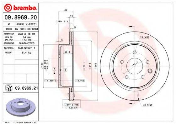 BREMBO 09896920 гальмівний диск