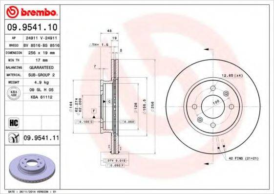 BREMBO 09954111 гальмівний диск