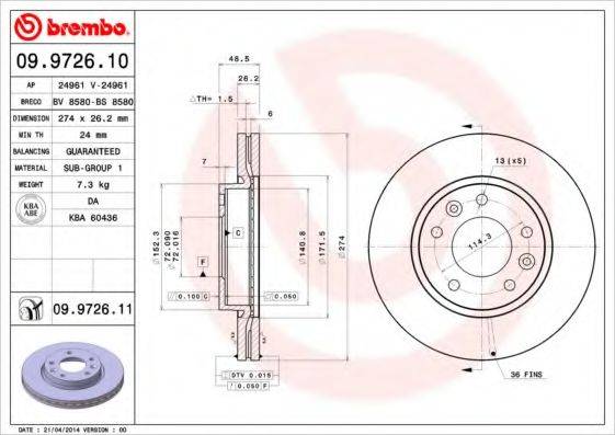 BREMBO 09972611 гальмівний диск