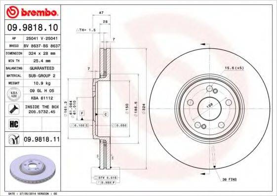 BREMBO 09981810 гальмівний диск