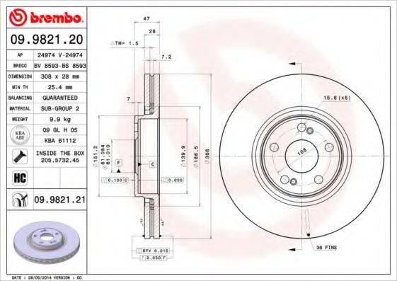 BREMBO 09982120 гальмівний диск