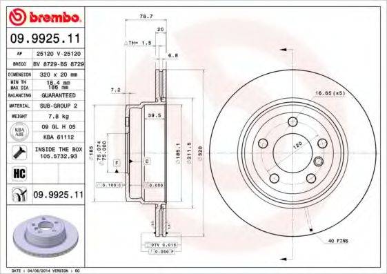 BREMBO 09992511 гальмівний диск