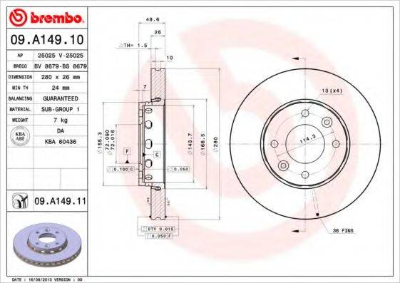 BREMBO 09A14911 гальмівний диск