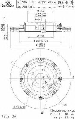 BREMBO 09A19023 гальмівний диск