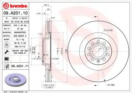 BREMBO 09A20110 гальмівний диск