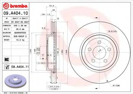 BREMBO 09A40411 гальмівний диск