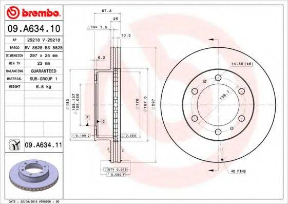 BREMBO 09A63410 гальмівний диск