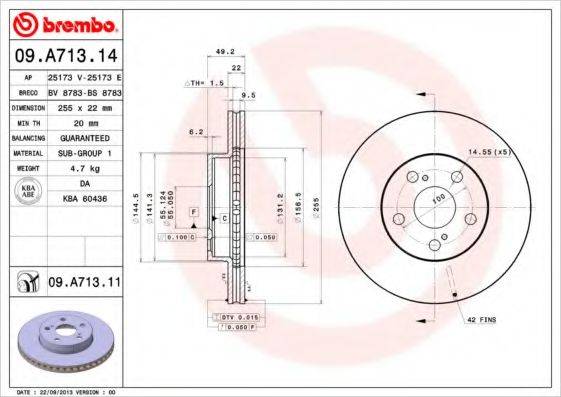 BREMBO 09A71311 гальмівний диск