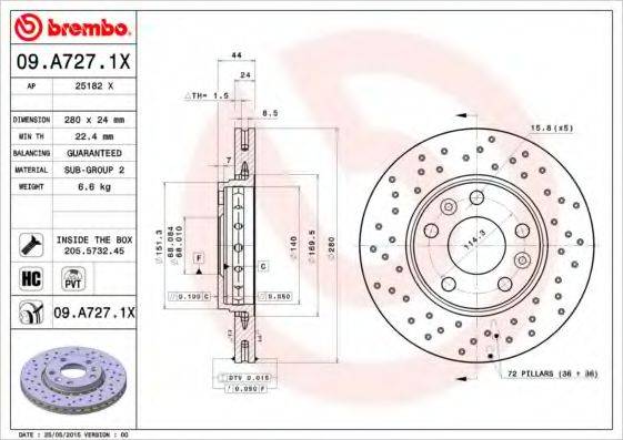 BREMBO 09A7271X гальмівний диск