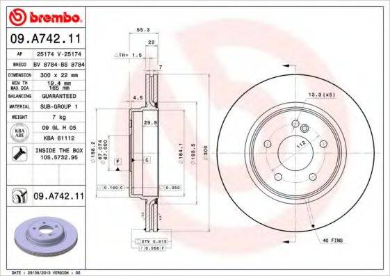 BREMBO 09A74211 гальмівний диск