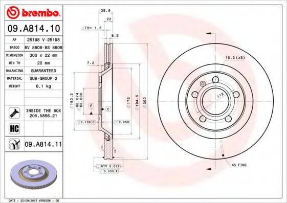 BREMBO 09A81410 гальмівний диск