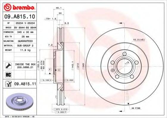 BREMBO 09A81511 гальмівний диск