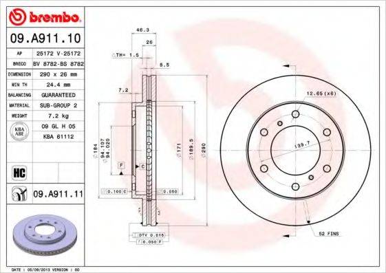 BREMBO 09A91111 гальмівний диск