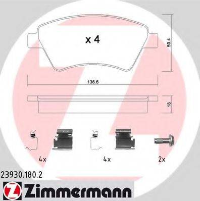 ZIMMERMANN 239301802 Комплект гальмівних колодок, дискове гальмо