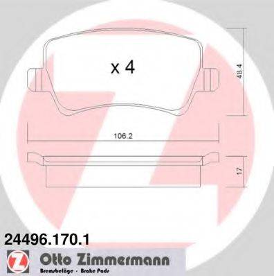 ZIMMERMANN 244961701 Комплект гальмівних колодок, дискове гальмо