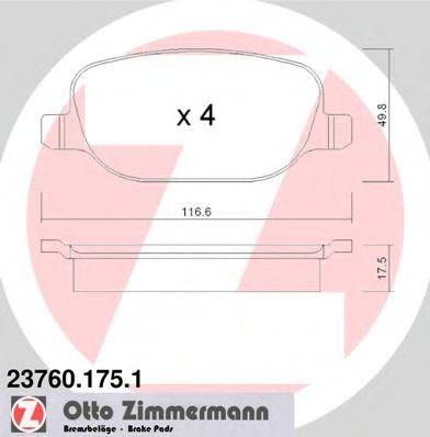 ZIMMERMANN 237601751 Комплект гальмівних колодок, дискове гальмо